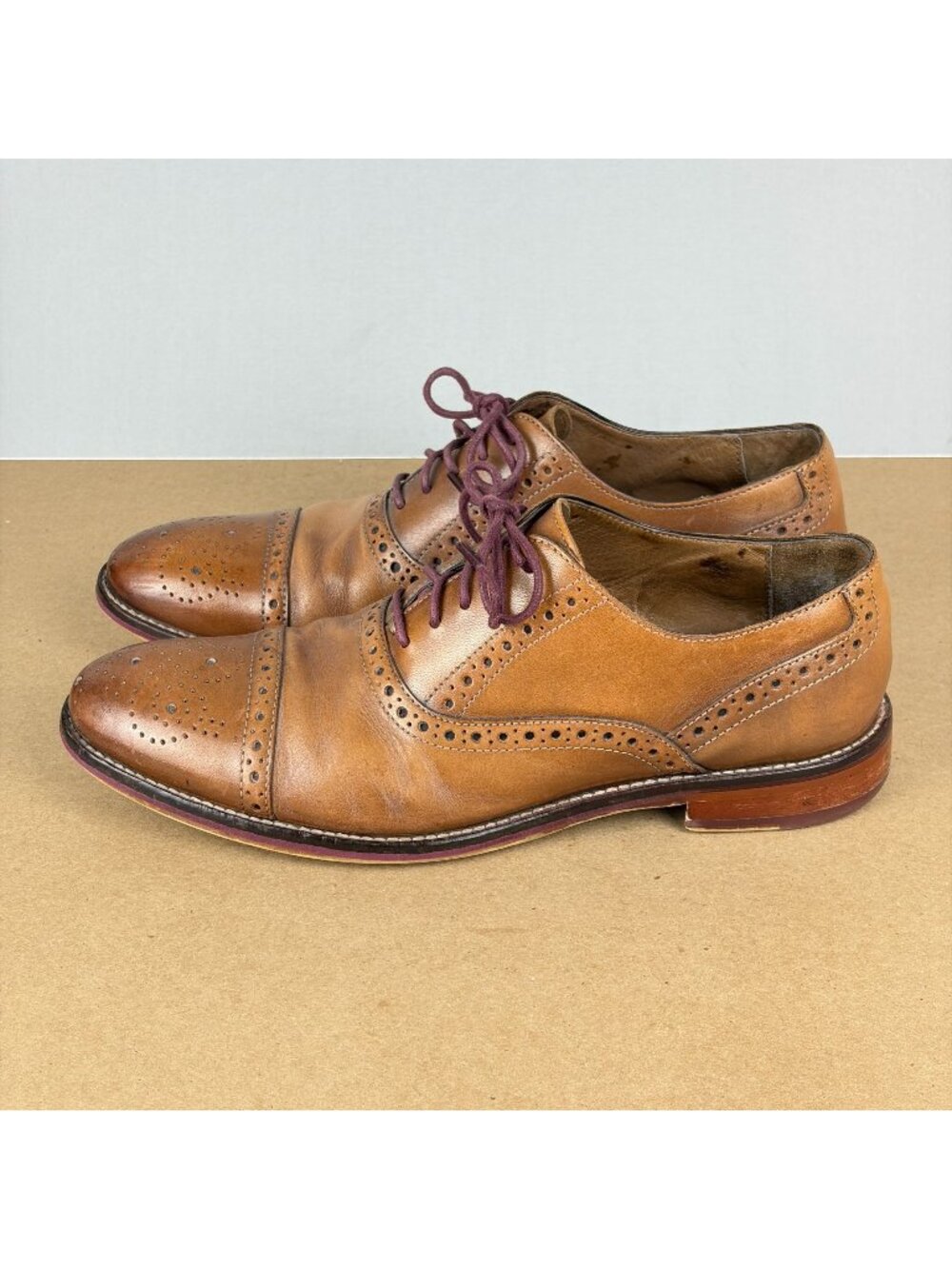 Johnston & Murphy Conrad Cap Toe Leather Oxford Shoes Mens 8 Light Brown Tan